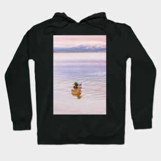 Mallard Ducks on Winter Sunset Lake Hoodie